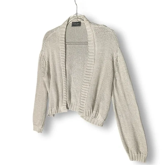 Wooden Ships Cropped Open Cardigan Sweater Sz S Neutral Beige Minimalist - Picture 5 of 12